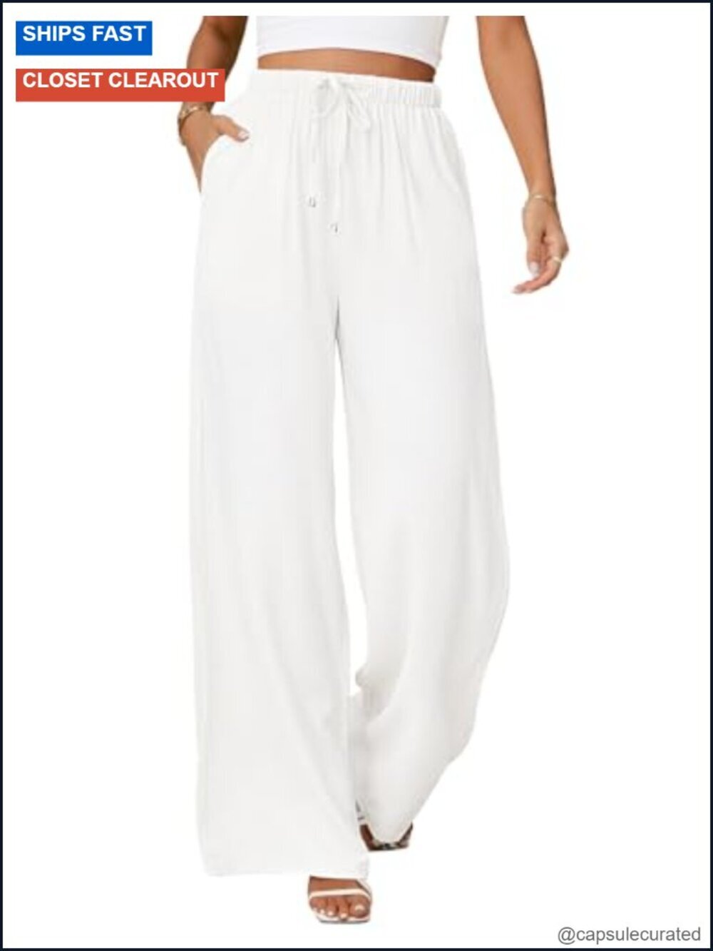 High Waisted Wide Leg Linen Blend Palazzo Pants with Pockets